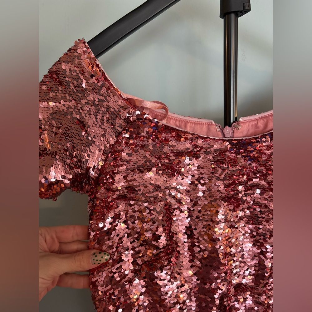 Aidan Mattox Dress Womens 4 Pink Barbie Sequin Party Cocktail Short Sleeve Mini - Picture 4 of 9